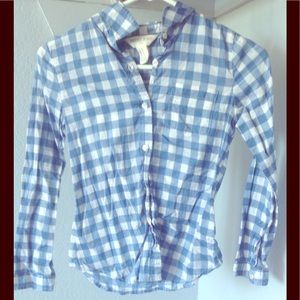 Blue and white plaid shirt